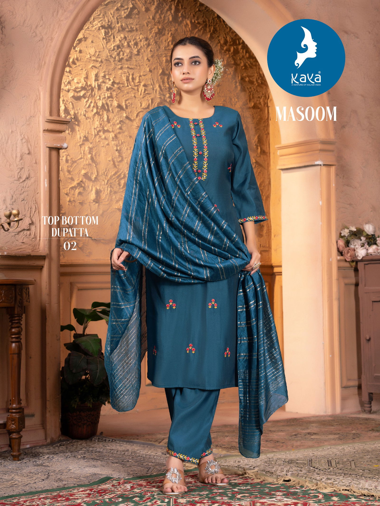 Masoom By Kaya Roman Silk Straight Cut Kurti With Bottom Dupatta Wholesale Online